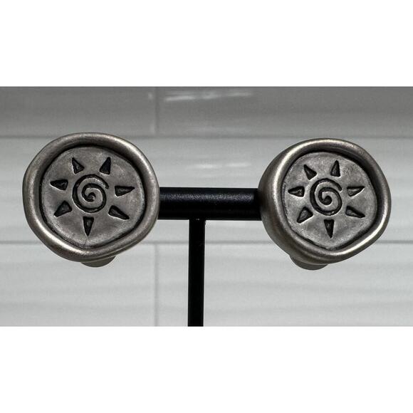 Vintage Givenchy Silver Tone Chunky Sun Solar Earrings - Picture 1 of 7